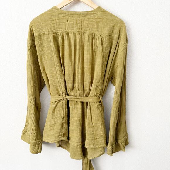 WE THE FREE | Free People Safari Sheer Wrap Top Olive Green Blouse Raw Edge | XL - Picture 6 of 10